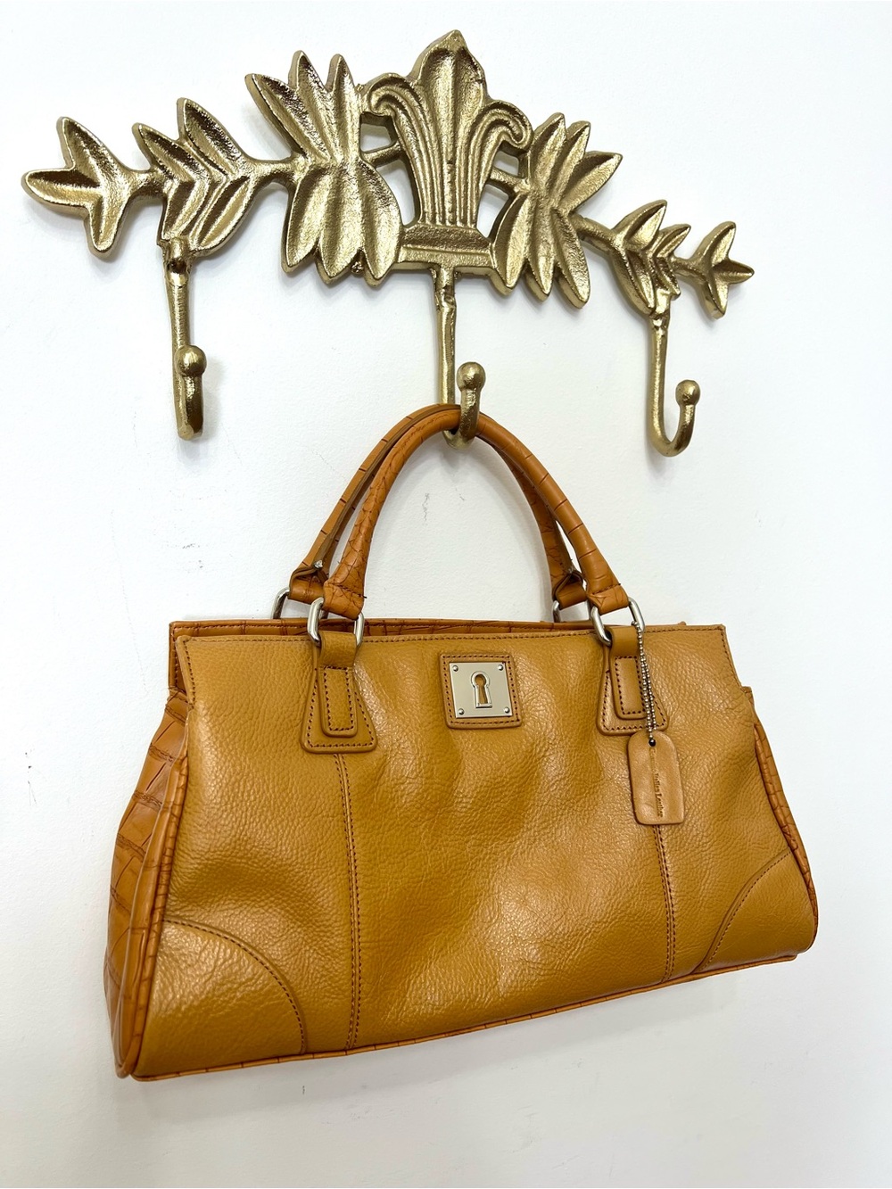 Genuine leather Leather handbag with Top Handles